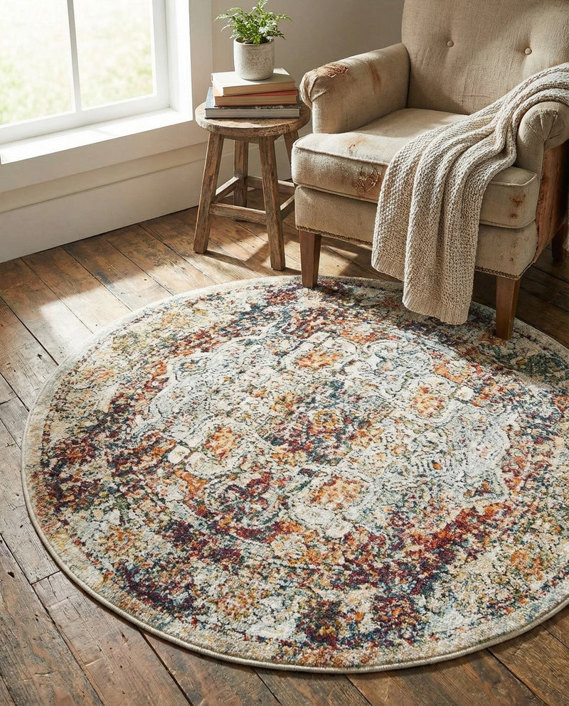 Savannah Soiree Collection Area Rug -  Everglade (Ivory) Round Ivory  lifestyle 35
