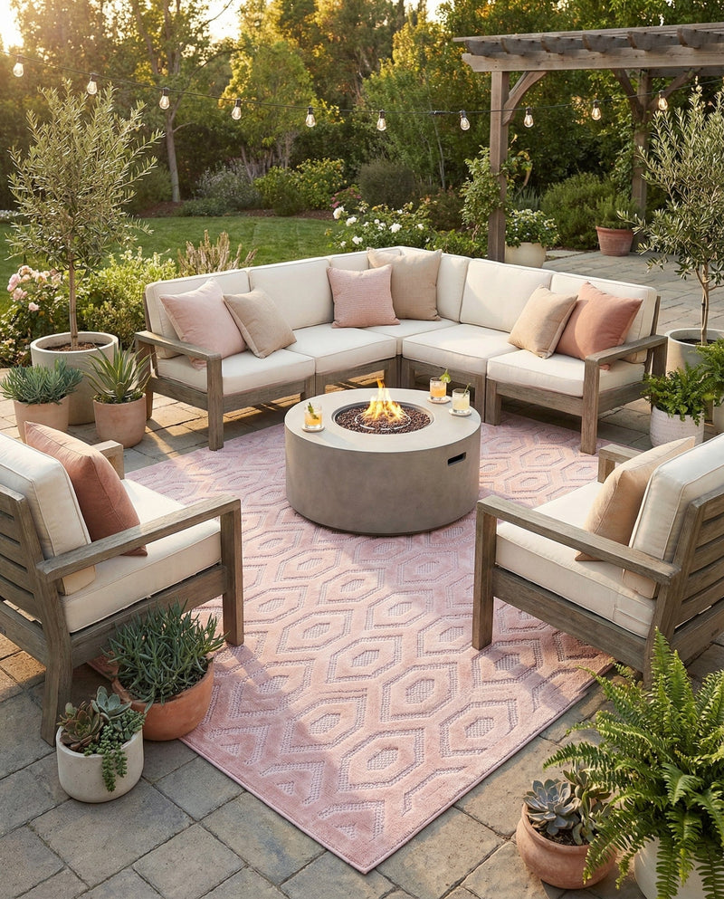 Garden Lattice Charm Collection Area Rug - Arbor (Pink) Rectangle Pink  lifestyle 10