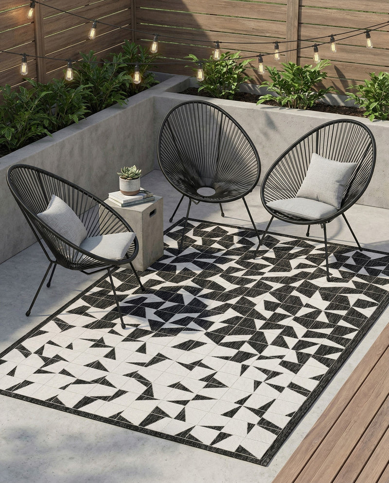 Urban Terrace Collection Area Rug -  Mercer Rectangle Black and White  lifestyle 12