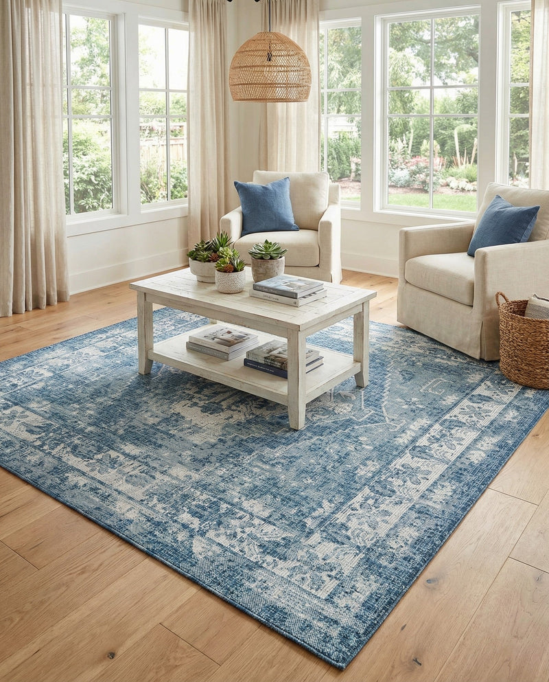 Patio Heritage Collection Area Rug -  Augusta (Blue) Square Blue  lifestyle 77