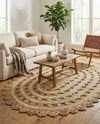 Woven Seaside Jute Collection Area Rug - Coastalhaven (Natural and White) Oval Natural and White  lifestyle 36