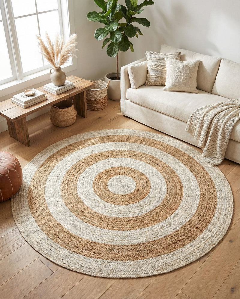 Woven Seaside Jute Collection Area Rug - Nautilus Round White Natural  lifestyle 27