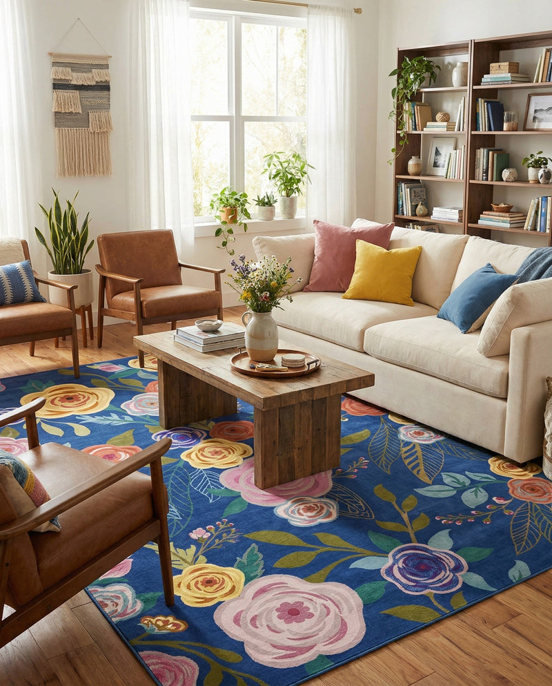 Meadow Breeze Collection Area Rug -  Petal Rectangle Blue  lifestyle 45