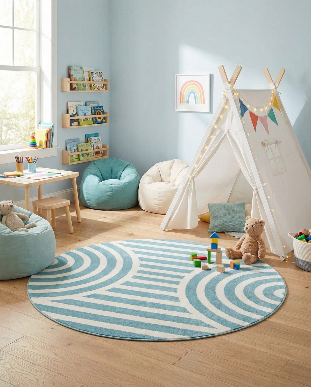 Wonder Tykes Collection Area Rug -  Joydale Round Sky blue  lifestyle 171