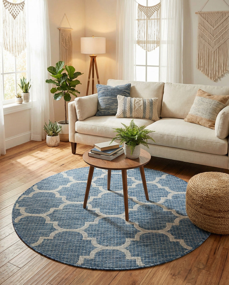 Savannah Pergola Collection Area Rug - Arbor (Navy Blue) Round Navy Blue  lifestyle 89