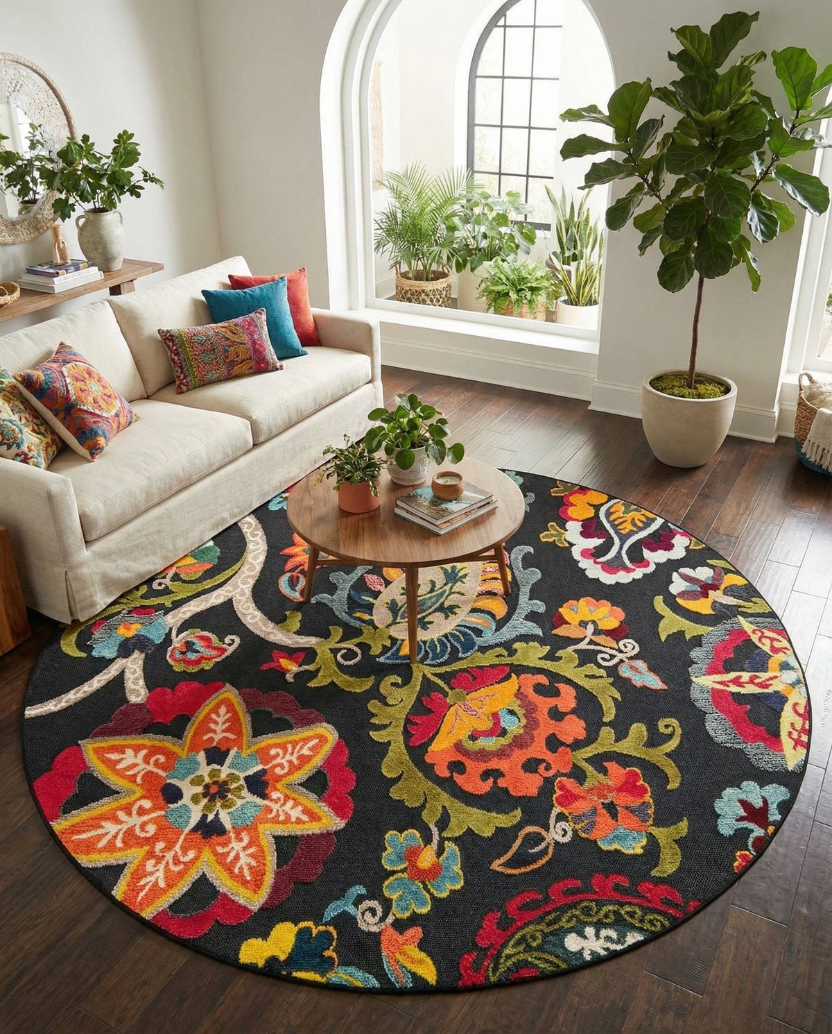 Outdoor Marrakesh Collection Area Rug - Fes Round Multi Black  lifestyle 160