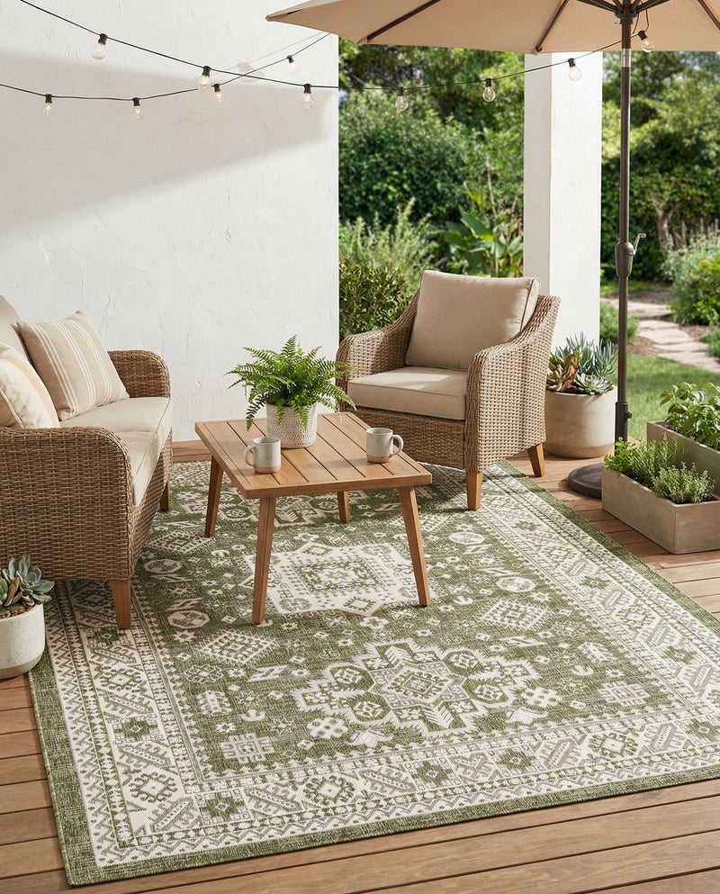 Tribal Terrace Treasures Collection Area Rug -  Incan Isle (Green) Rectangle Green  lifestyle 19