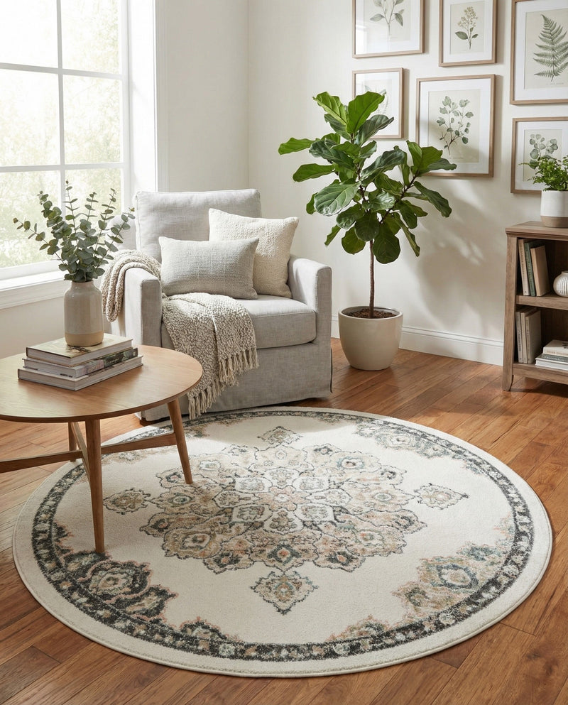Beverly Grove Collection Area Rug - Melrose (Ivory) Round Ivory  lifestyle 33