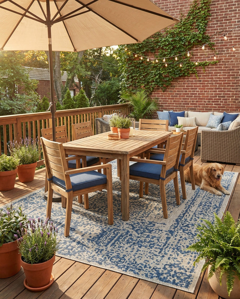 Patio Heritage Collection Area Rug - Savannah (Blue) Rectangle Blue  lifestyle 17