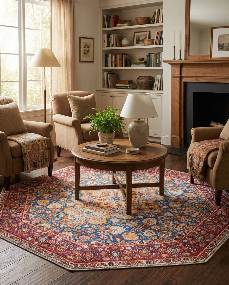 Heritage Elegance Collection Area Rug -  Hearst Octagon Navy Blue  lifestyle 47
