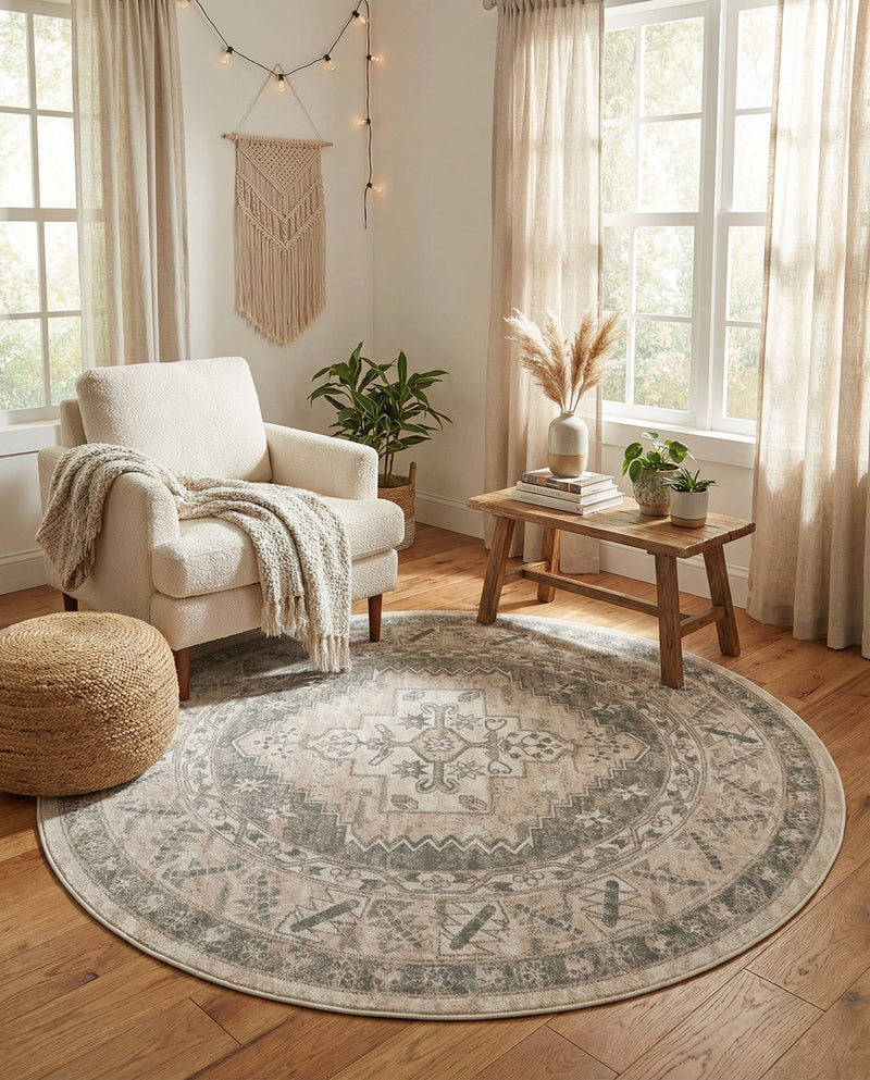 Savannah Series Collection Area Rug -  Augusta (Mink) Round Mink  lifestyle 71