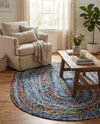 Woven Udaipur Collection Area Rug - Sahara Oval Blue and Multi  lifestyle 80