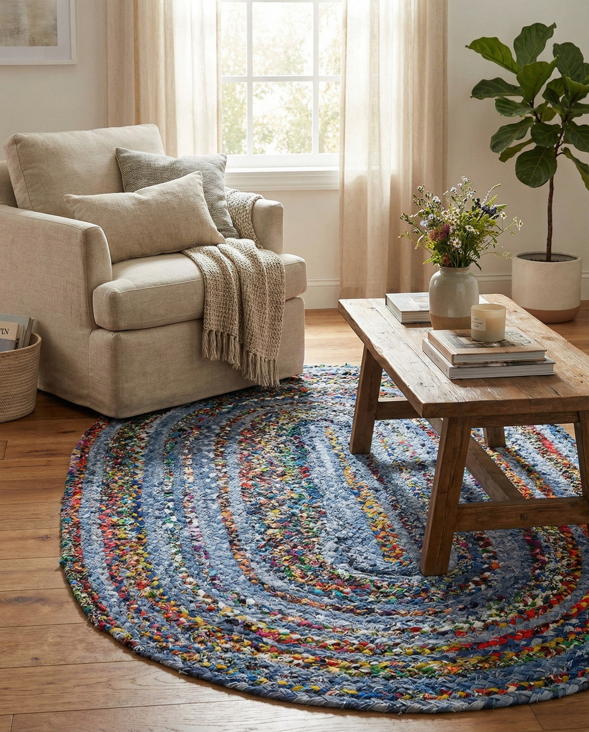 Woven Udaipur Collection Area Rug - Sahara Oval Blue and Multi  lifestyle 80