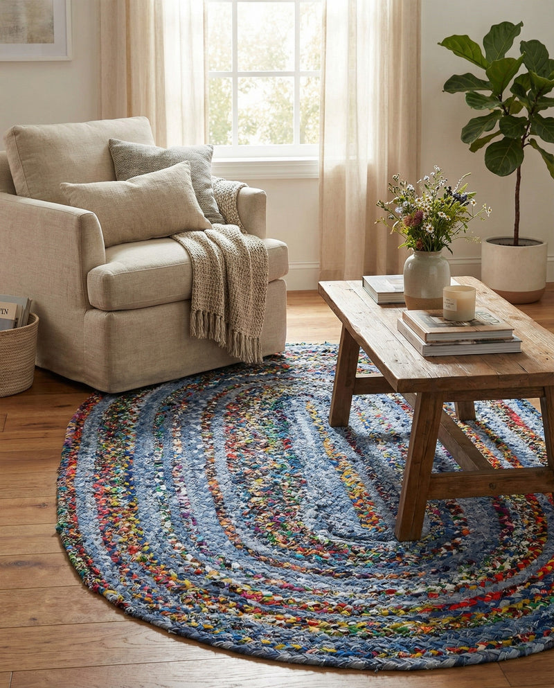 Woven Udaipur Collection Area Rug - Sahara Oval Blue and Multi  lifestyle 80