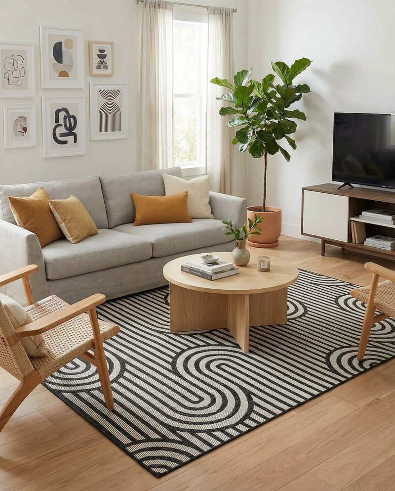 Urban Terrace Collection Area Rug -  Uptown Rectangle Black and White  lifestyle 13