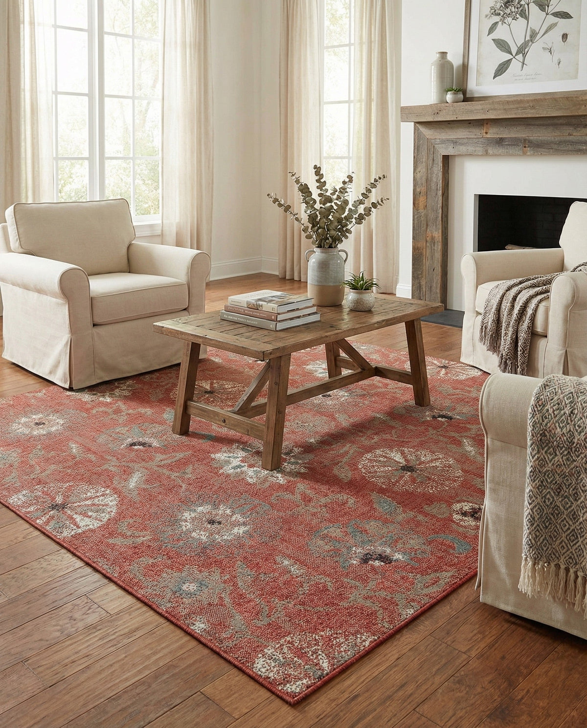 Seaside Blooms Collection Area Rug - Seychelles Square Terracotta  lifestyle 138