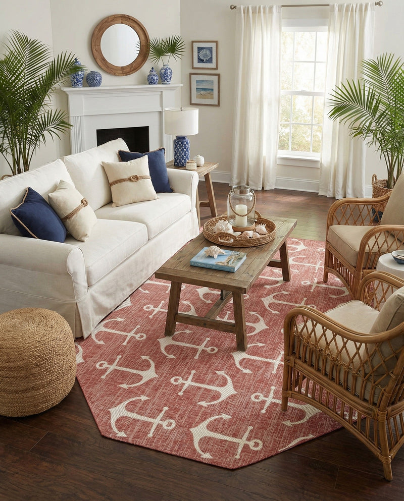 Seaside Haven Rugs Collection Area Rug - Sapphire (Rust Red) Octagon Rust Red  lifestyle 74