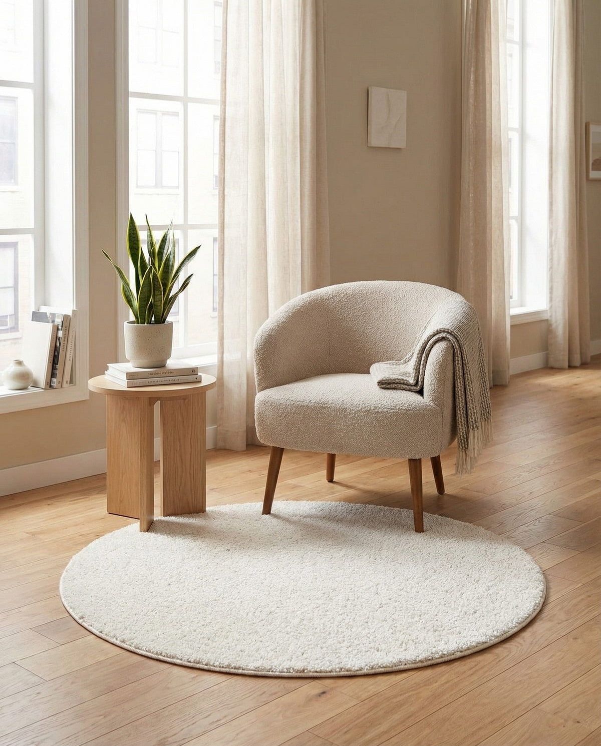Solid Shag Seaside Collection Area Rug - Azure Cove (Ivory) Round Ivory  lifestyle 87