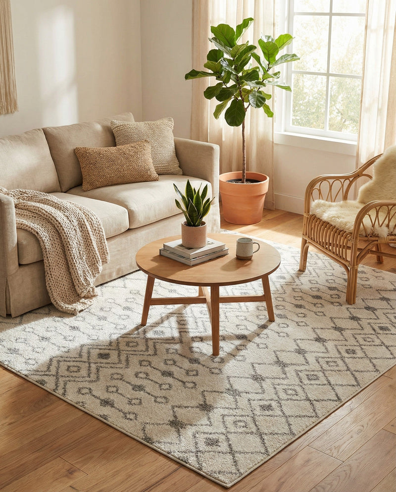 Mediterranean Lattice Collection Area Rug - Santorini (Ivory and Gray) Square Ivory and Gray  lifestyle 80