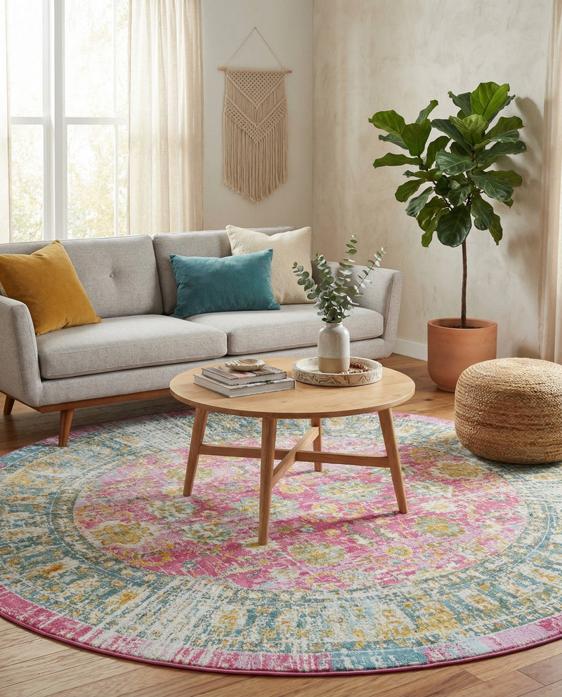 Arcadia Rugs Collection Area Rug -  Shangri-La Round Pink  lifestyle 67
