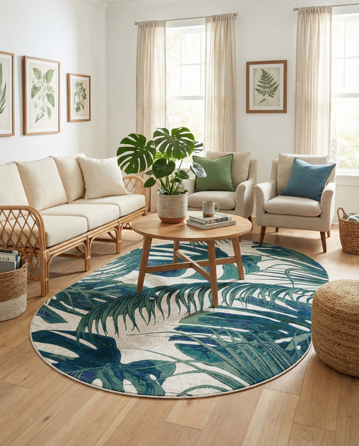 Meadow Breeze Collection Area Rug -  Clover Oval Ivory  lifestyle 93