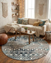 Mediterranean Lattice Collection Area Rug - Santorini (Multi Gray Blue) Round Multi Gray Blue  lifestyle 65