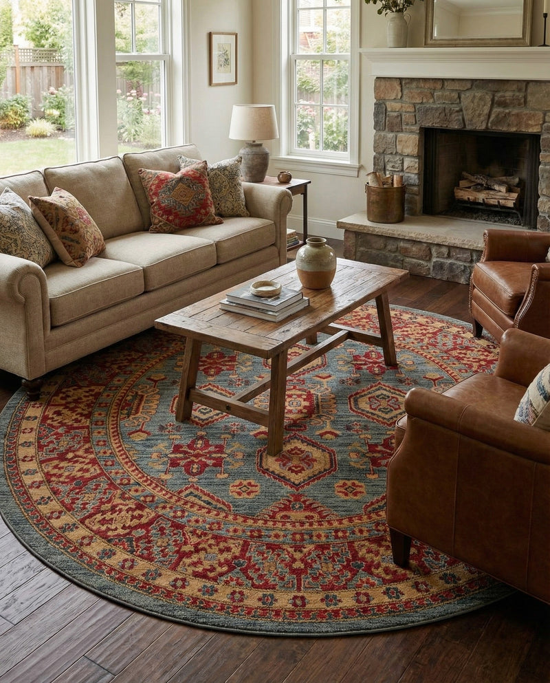 Persian Elegance Collection Area Rug -  Nain Round Light Blue  lifestyle 47