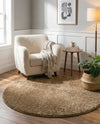 Cozy Comfort Shag Collection Area Rug - Haven (Khaki) Round Khaki  lifestyle 44