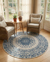 Patio Heritage Collection Area Rug -  Lafayette (Blue) Round Blue  lifestyle 63