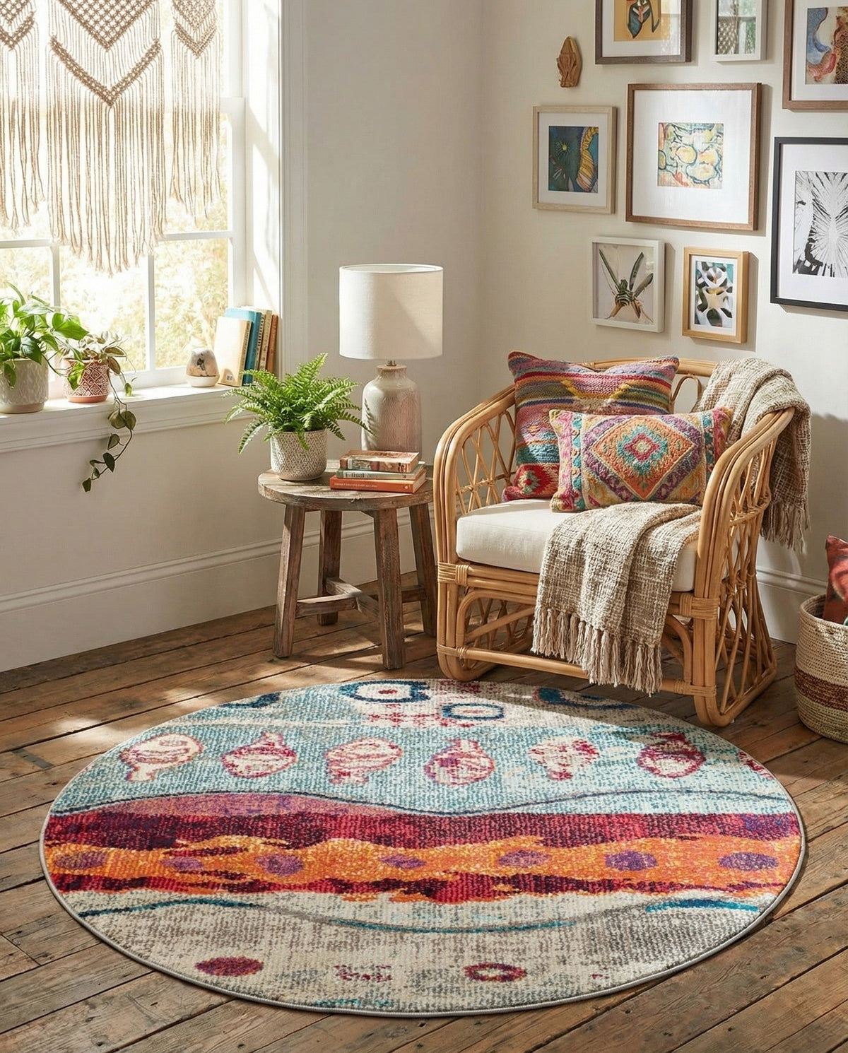 Colorburst Oasis Collection Area Rug -  Lagoon Round Multi  lifestyle 35