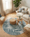 Seaside Blooms Collection Area Rug - Verdure (Teal Ivory) Round Teal Ivory  lifestyle 29