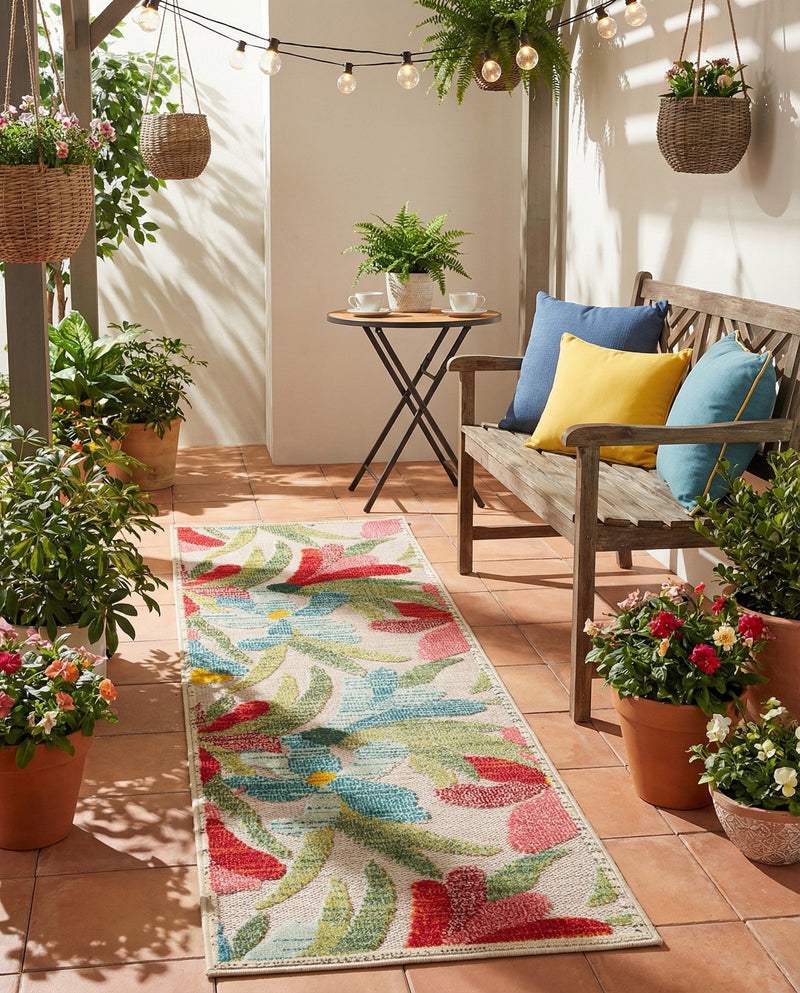 Outdoor Marrakesh Collection Area Rug -  Midelt Runner Multi  lifestyle 62
