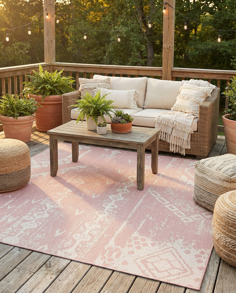 Desert Nomad Terrace Collection Area Rug - Sahara (Pink) Square Pink  lifestyle 78