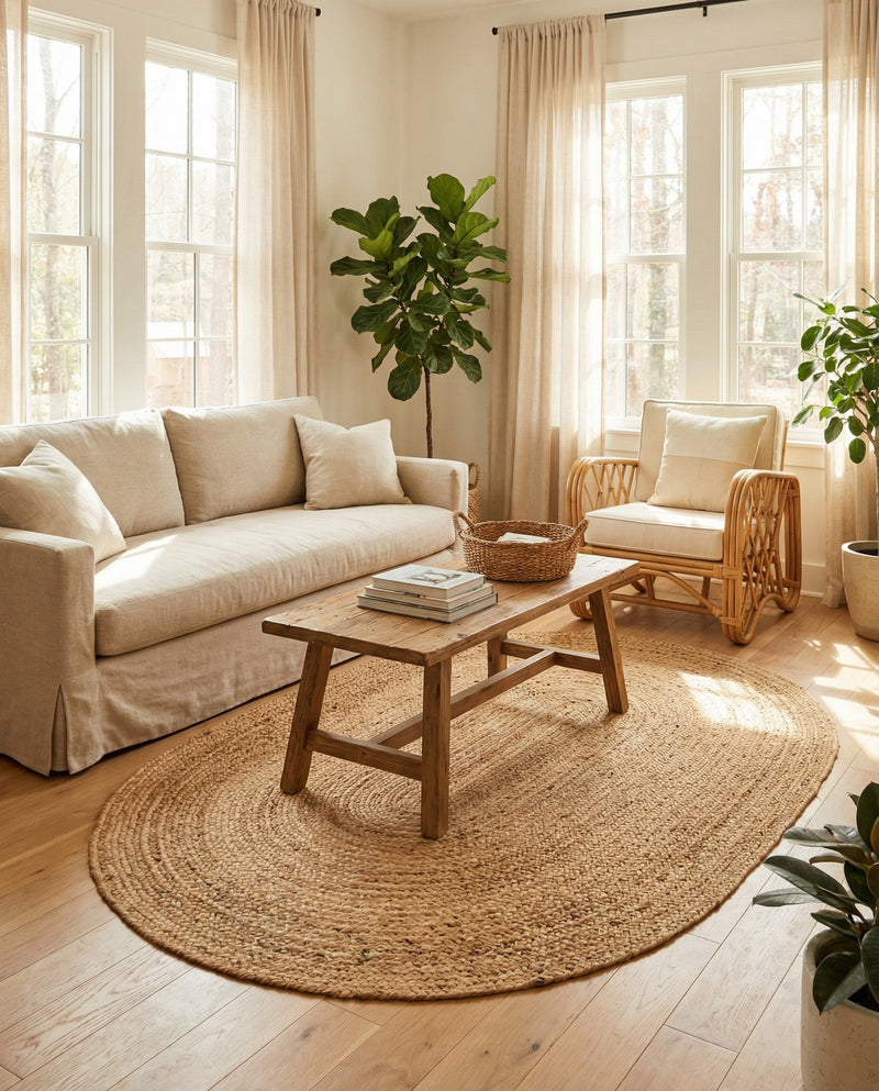 Woven Seaside Elegance Collection Area Rug - Coastline Oval Natural  lifestyle 49