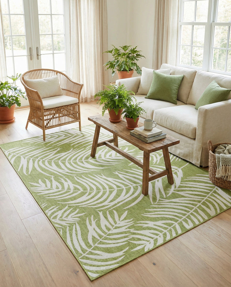 Seaside Blooms Collection Area Rug - Verdure (Green) Rectangle Green  lifestyle 8