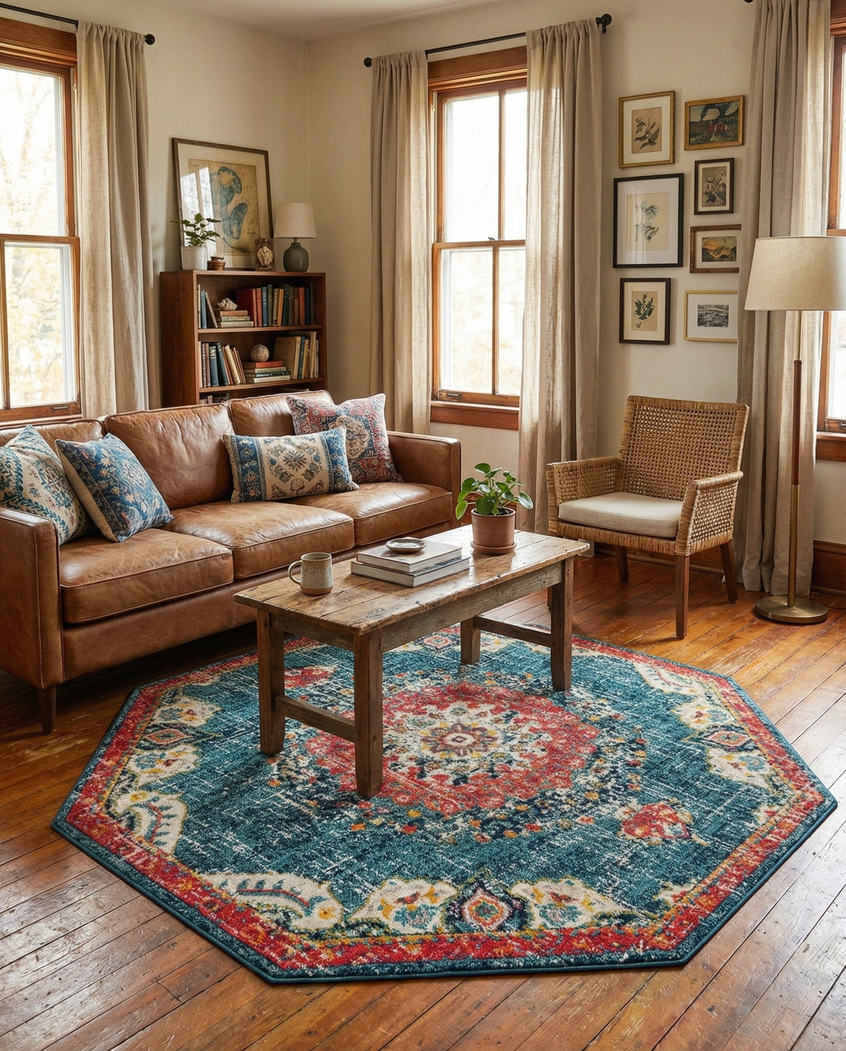Brighton Terrace Collection Area Rug - Hove (Blue) Octagon Blue  lifestyle 106