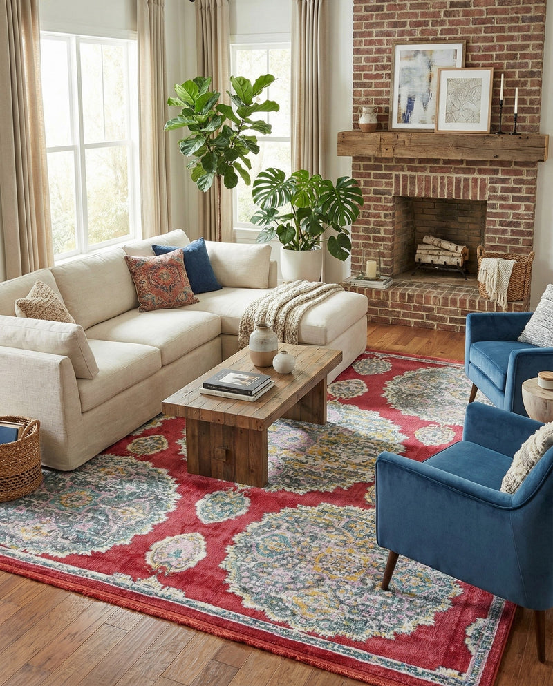 Arcadia Rugs Collection Area Rug -  Atlantis (Red) Square Red  lifestyle 56