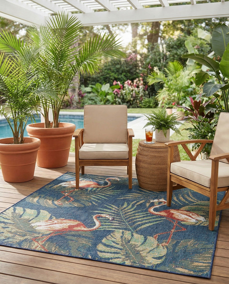 Coastal Terrace Collection Area Rug - Seabreeze Square Navy Blue  lifestyle 72