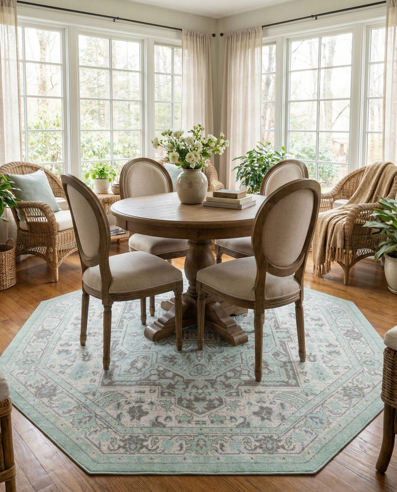 Savannah Series Collection Area Rug - Charleston (Mint) Octagon Mint  lifestyle 45