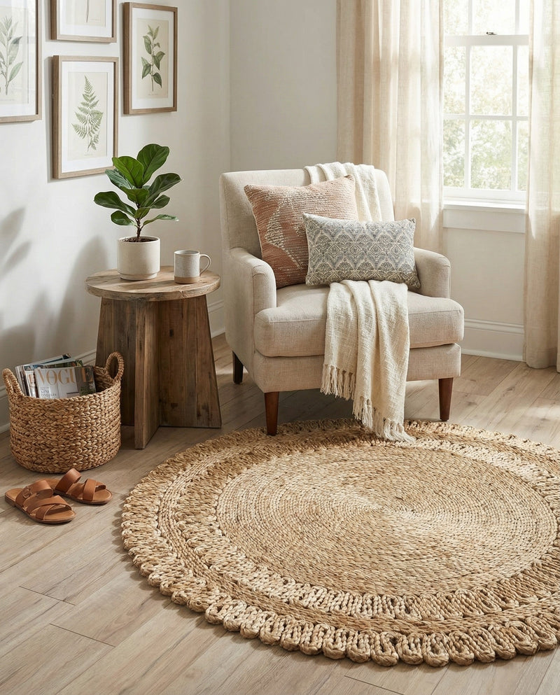 Woven Seaside Jute Collection Area Rug - Seaside Round Natural  lifestyle 9