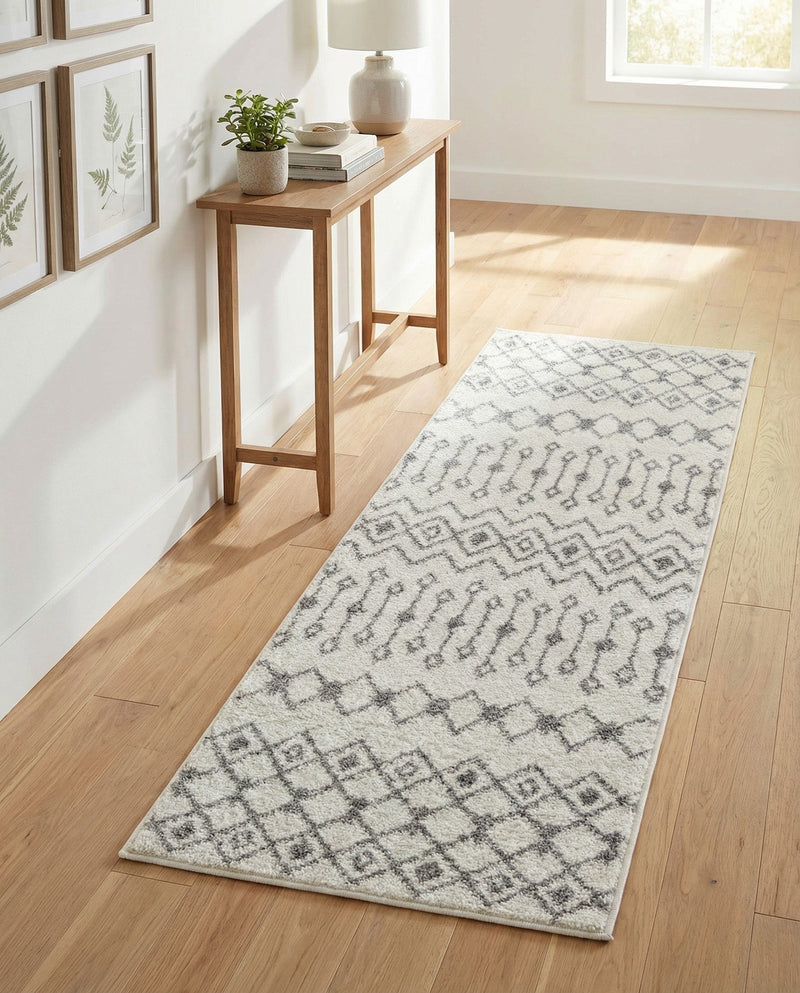 Mediterranean Lattice Collection Area Rug - Santorini (Ivory and Gray) Runner Ivory and Gray  lifestyle 31