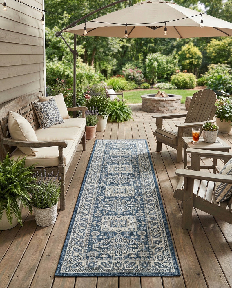 Tribal Terrace Treasures Collection Area Rug -  Incan Isle (Blue) Runner Blue  lifestyle 42