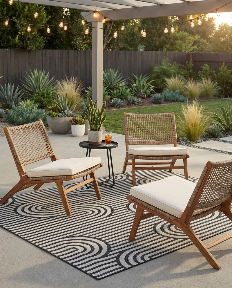 Urban Terrace Collection Area Rug -  Uptown Square Black and White  lifestyle 31