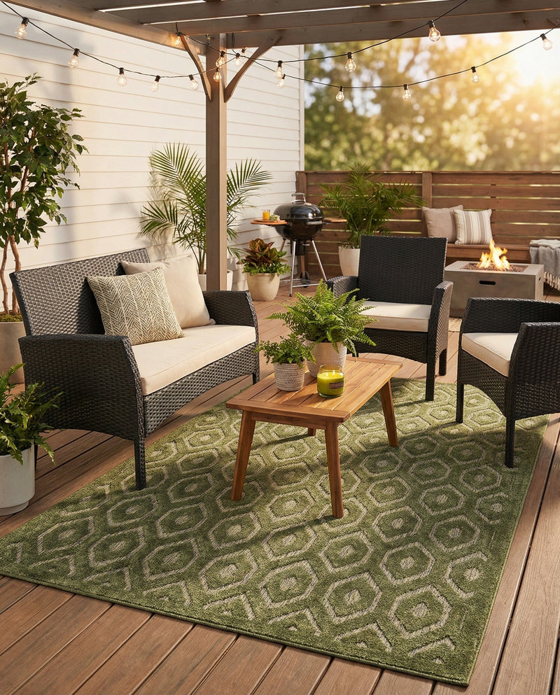Garden Lattice Charm Collection Area Rug - Arbor (Green) Rectangle Green  lifestyle 10