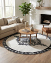 Heritage Elegance Collection Area Rug -  Winterthur (Black and White) Round Black and White  lifestyle 47