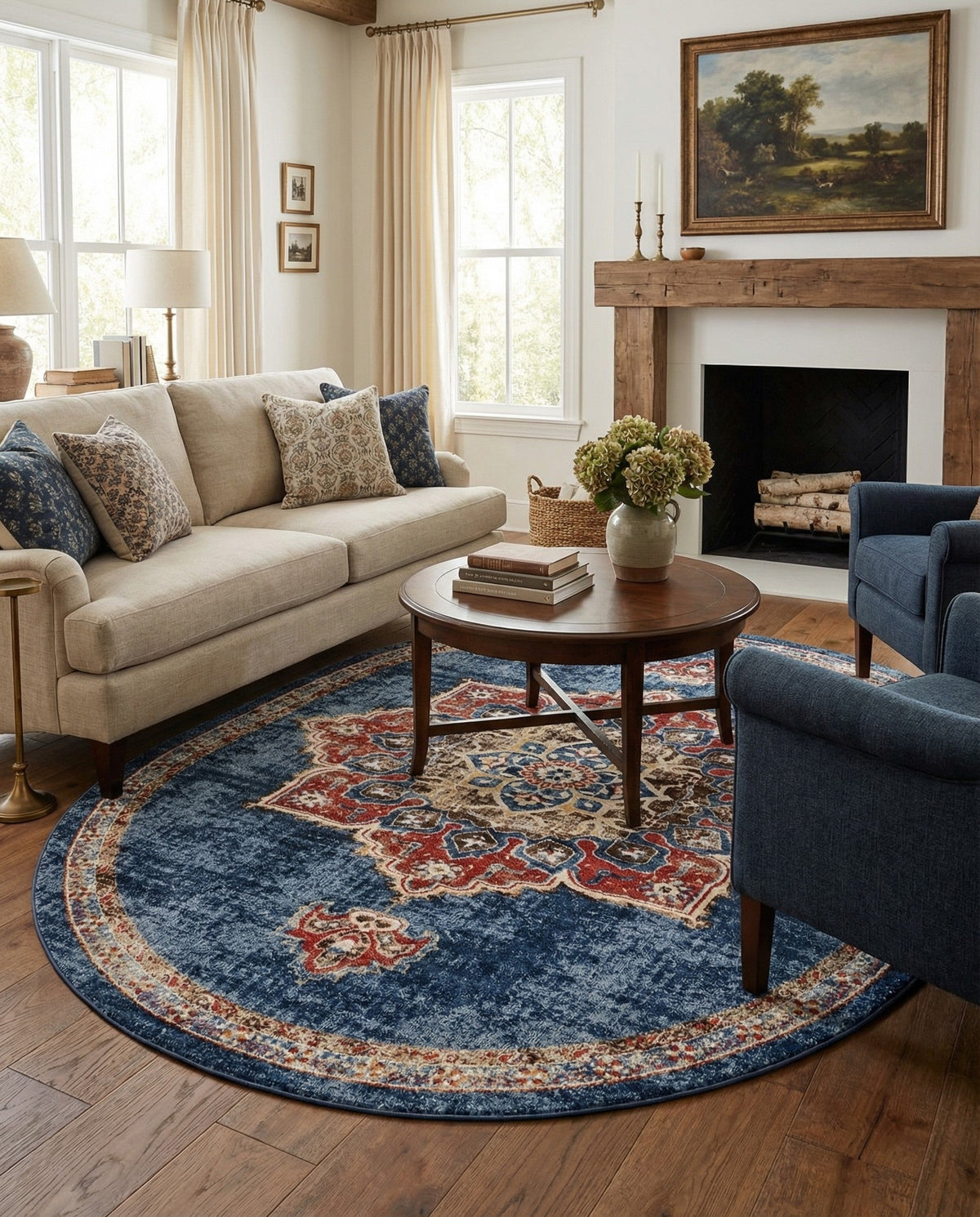 Eden Oasis Collection Area Rug -  Tranquility (Dark Blue) Oval Dark Blue  lifestyle 83
