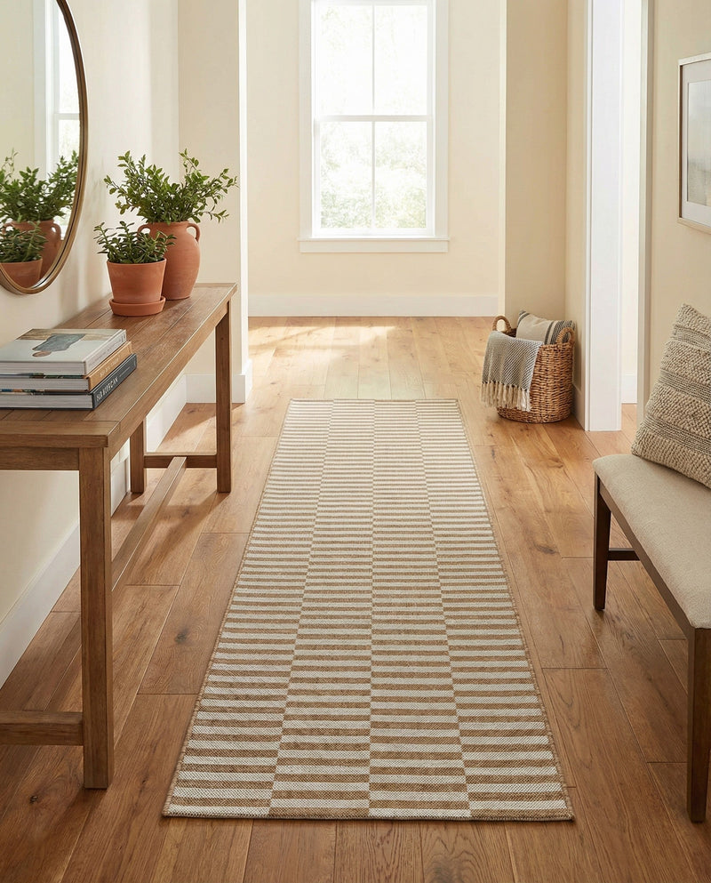 Seaside Stripes Collection Area Rug - Cabana (Taupe) Runner Taupe  lifestyle 38
