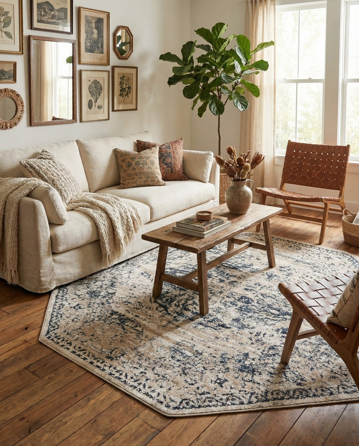 Coastal Manor Collection Area Rug -  Dunes Octagon Dark Blue  lifestyle 91