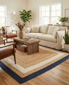 Woven Seaside Jute Collection Area Rug - Nantucket Rectangle Navy Blue White Natural  lifestyle 14