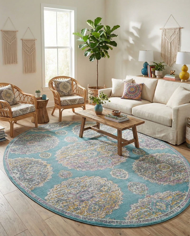 Arcadia Rugs Collection Area Rug -  Atlantis (Blue) Oval Blue  lifestyle 78